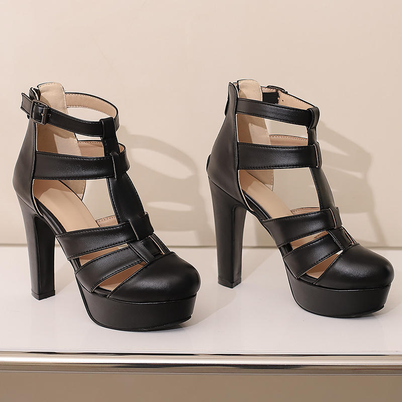 Женские босоножки на высоком каблуке весна и лето новые в европейском и американском стиле водонепроницаемые римские сандалии на толстом каблуке большого размера