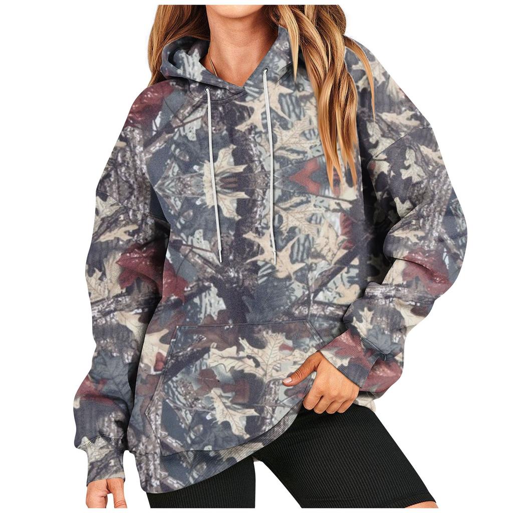 Women's Oversized Camouflage Hoodie Hooded Sweatshirt Casual Long Sleeved Pullover Loose Autumn Outfit