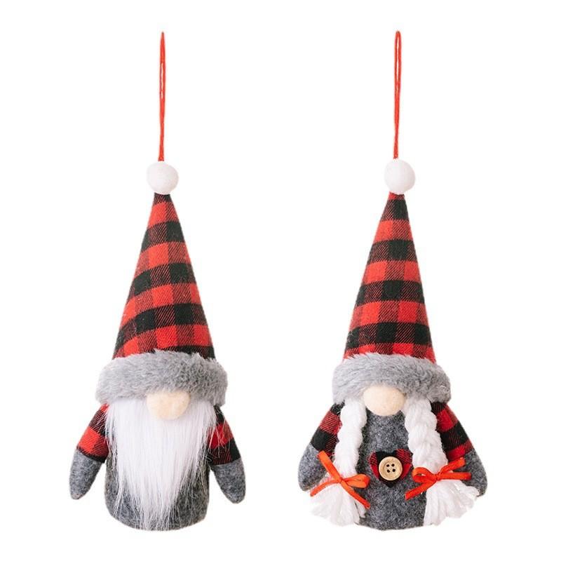 Festive Christmas Decor No Face Doll Light Up Rudolph Red Black Plaid Plush Ornament
