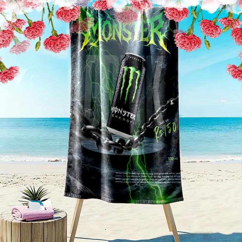 Логотип Напитка Monster Energy Пляжное Полотенце Пляжное Полотенце Для Фотографий В Отпуске Пляж Морской Берег Бассейн На Открытом Воздухе Полотенце Для Бассейна Пикник На Открытом Воздухе Пляжный Коврик Комфорт Мода