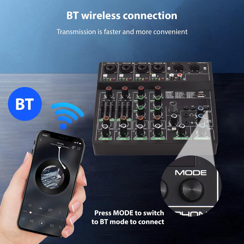 Аудиомикшер 6-канальный микшерный пульт с 256 эффектами 48 В фантомное питание для домашней студии звукозаписи