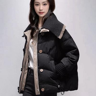 Осенне-зимняя куртка больших размеров для женщин, короткая, утолщенная, свободная, с капюшоном, трикотажным воротником, повседневная, удобная верхняя одежда