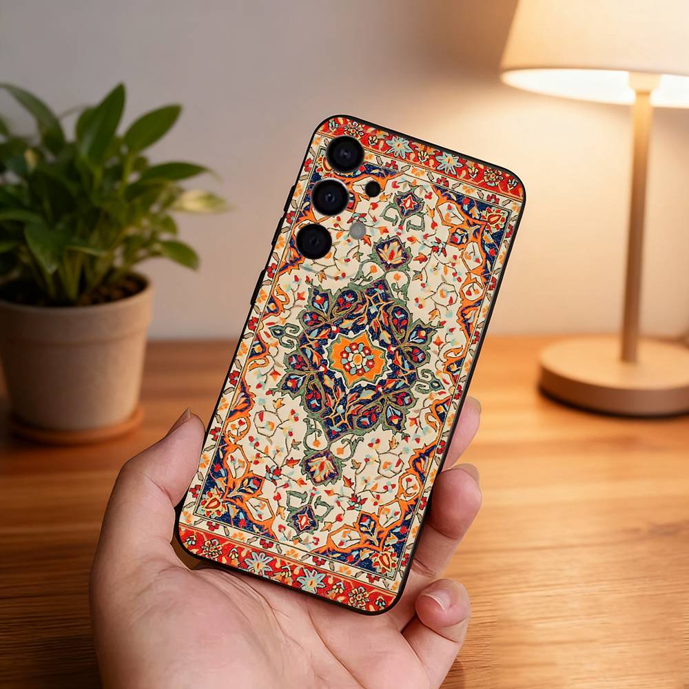 Персидский ковер Цветочный узор Ударопрочный чехол для телефона Для Samsung S26,S25,S24,S21,S22,S23,S30,Ultra,S20,Plus Черный чехол