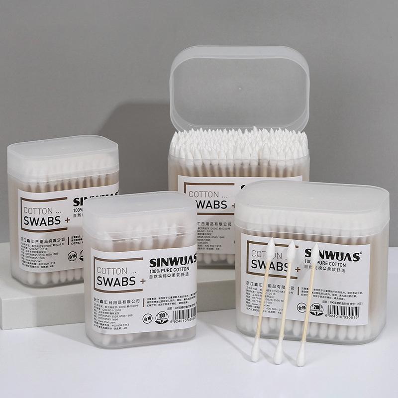 Одноразовые гигиенические косметические ватные палочки бытовые двухсторонние деревянные палочки ватные палочки
