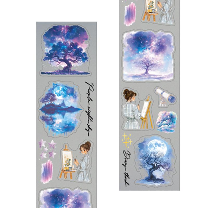 1 рулон Высеченный васи-скотч на ночную тематику для украшения аккаунта от руки, для офиса, фоторамок, чашки, канцелярской коробки, дневника, обратно в школу