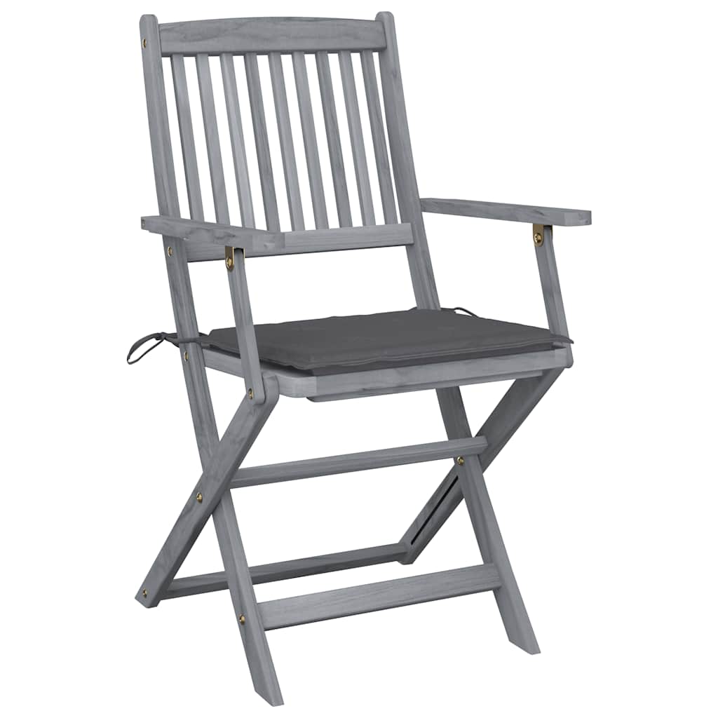 Folding Garden Chairs 2 pcs with Seat Cushions Solid Acacia Wood
