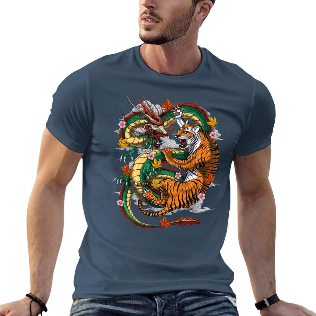 Japanese Dragon Tiger Battle TShirt Christmas Casual Tee Shirt