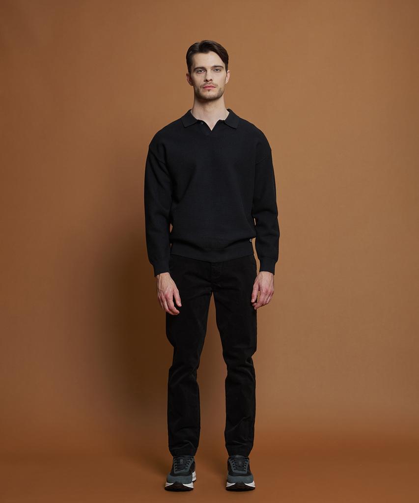 PANICALE Black Regular Fit Triangle Corduroy Pants (Type A)