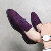 Brand Designer Men Suede Leather Shoes Vintage Purple Tassel Loafers Men Moccasins Casual Flats Slip-On Men's Social Dress Shoes