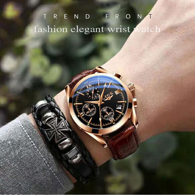 Мужские водонепроницаемые часы на кожаном ремешке