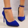 Fashion Blue Satin Ankle Strap High Heels Pumps Women Sexy Pointed Toe Stiletto Heeled Banquet Dress Shoes Woman Elegant Pumps