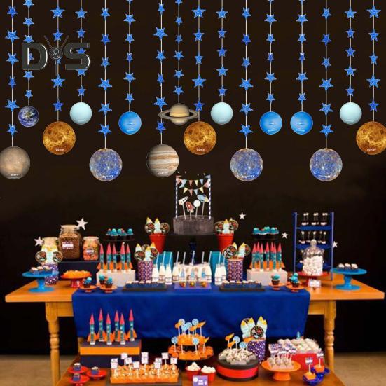 1 комплект долговечных подвесных флагов в виде планеты с блестящими звездами, привлекающий внимание баннер с тематикой звездного неба, декор для вечеринки по случаю дня рождения