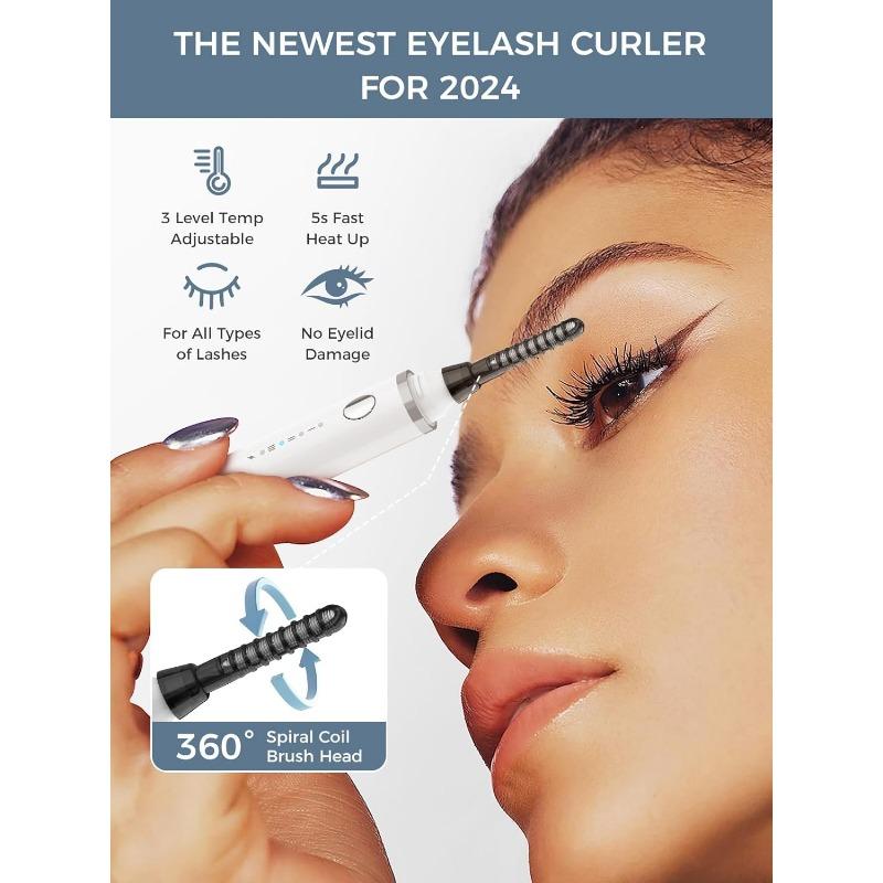Подогреваемые щипцы для завивки ресниц, новинка 2024 года, 360° нагреваемая щеточка для ресниц, перезаряжаемая, с 3 температурами и 5-секундным быстрым нагревом, 3-в-1 для глаз