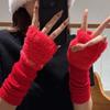 Korean Style Mink Fleece Half Finger Gloves Solid Color Y2k Winter Mittens  Women