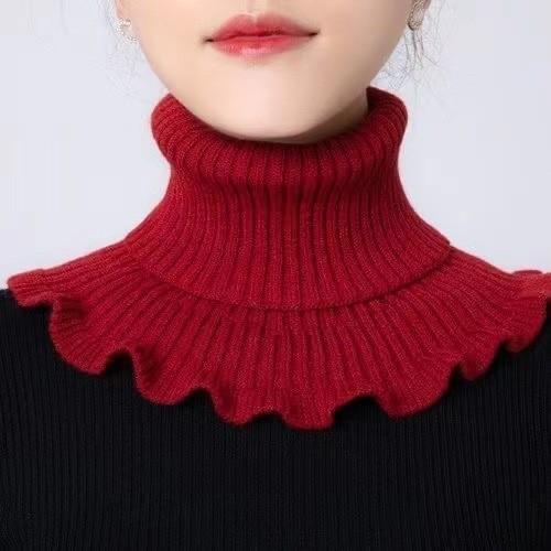 Woolen Knitted Scarf with Fake Collar Women Small Shawl Autumn Winter Pullover Warm Neck Protection Shoulder Lap Sweater Collar