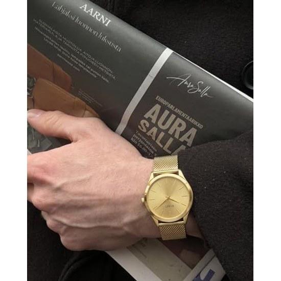 BUREI mens wristwatch gold Japanese quartz waterproof date silver stainless steel band simple stylish watch