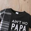 Boys Summer Outfit Letter Print Plaid Patch Round Neck T Shirt Shorts Two Piece Set Casual Style