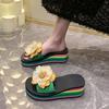 Outer Wear Holiday Beach Shoes 2025 Summer New Flower Thick-soled Slope Heel Cool Slippers