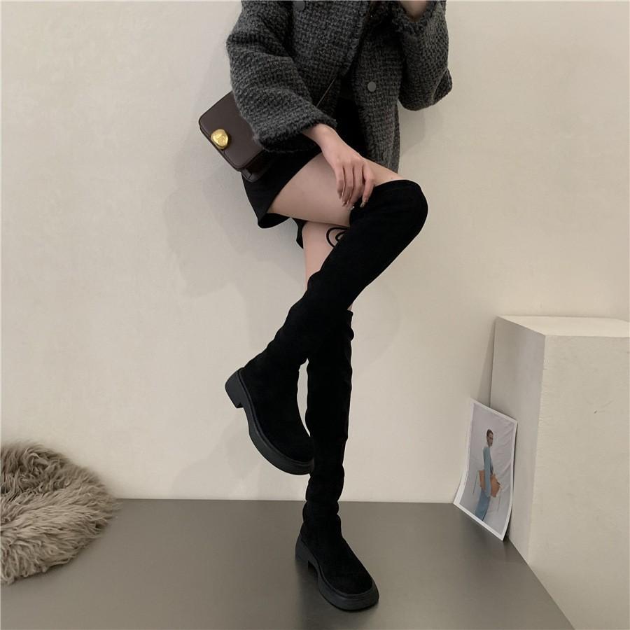 Knee Boots Women's Boots Thick-soled High Boots Spring and Summer New Thin Boots French Suede Elastic Boots Long Boots