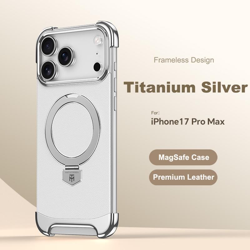 Роскошный кожаный ультратонкий безрамочный магнитный чехол для iPhone 17 16 15 14 13 Pro Max 17Air 17Pro Металлический кронштейн Противоударный бампер