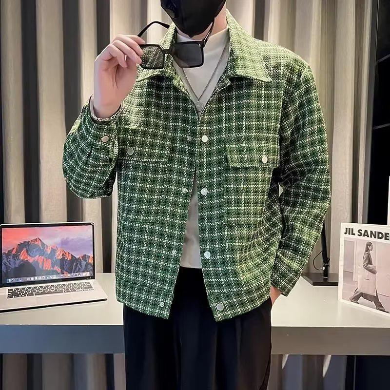 Мужская клетчатая рубашка с длинными рукавами, весна/осень 2024 г., гонконгский стиль, в корейском стиле