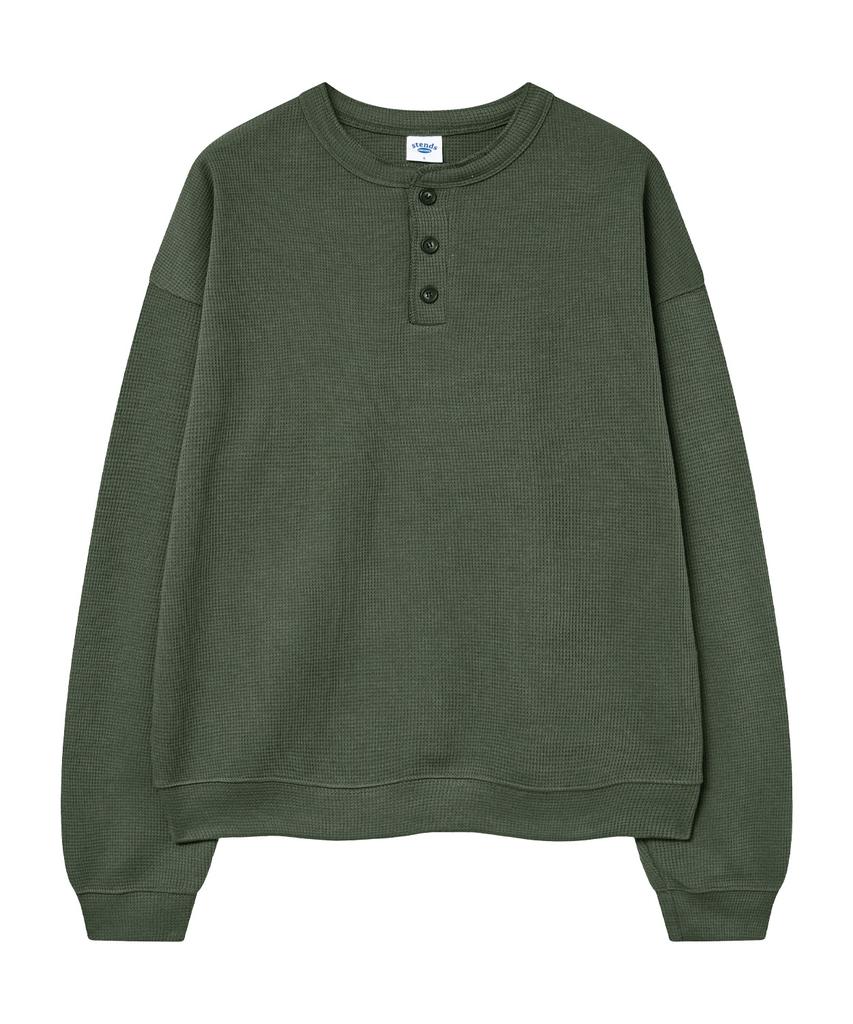 STENDS Waffle Henley Neck Sweatshirt_Green