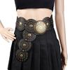 Широкий пояс Boho Disc для женщин, винтажный, из искусственной кожи, полые, в стиле вестерн, ковбойские ремни с металлической пряжкой, увеличенный круглый пояс