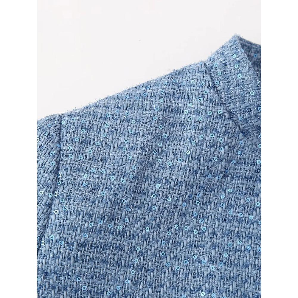 Женская короткая куртка с пайетками, воротником-стойкой, длинными рукавами и карманами, весна и осень, новый женский шикарный кардиган