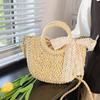 Женская плетеная сумка из соломы Модная сумка через плечо Большая вместимость Плетеная сумка-тоут на кулиске Шикарная сумка-хобо Летняя пляжная сумка KTB