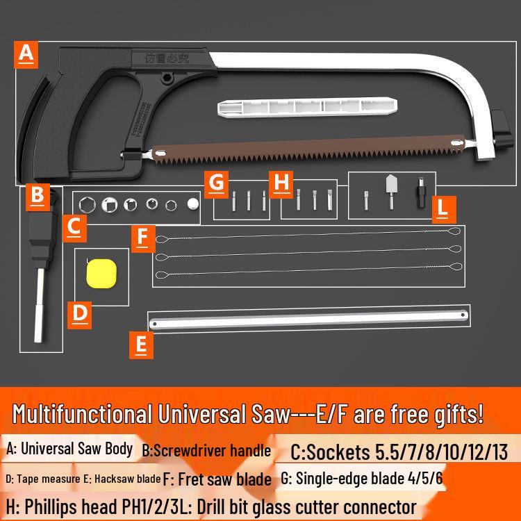 Универсальная ножовочная рамка с мини-пилками для лобзика и ножовочными полотнами для деревообработки и бытового использования