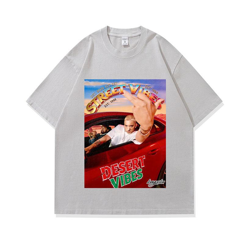 American Trendy Men'S T-Shirt Street Retro Digital Direct Injection Printing Washed Old Short-Sleeved Top
