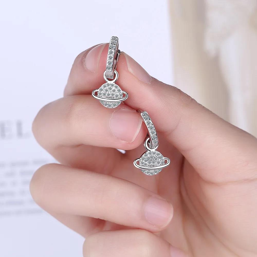 New Ins Micro Paved Circle Star Saturn Earrings Exquisite Planet Zircon Moon Hoop Earring For Women Girls Fashion Jewelry Gift