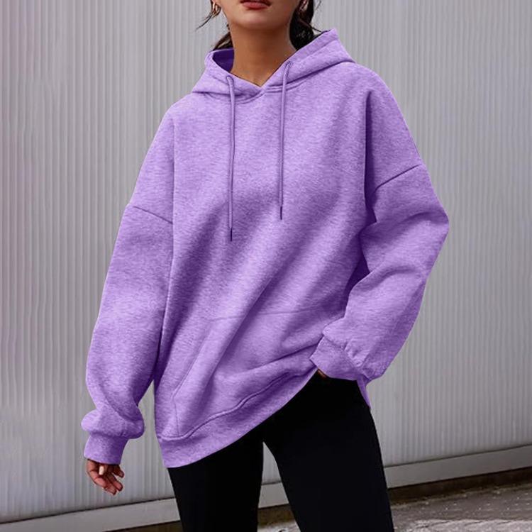 Women's Fashion Fleece Pullover Hooded Sweatshirt Long Sleeve Short Solid Color Autumn Winter Casual Sweatshirt