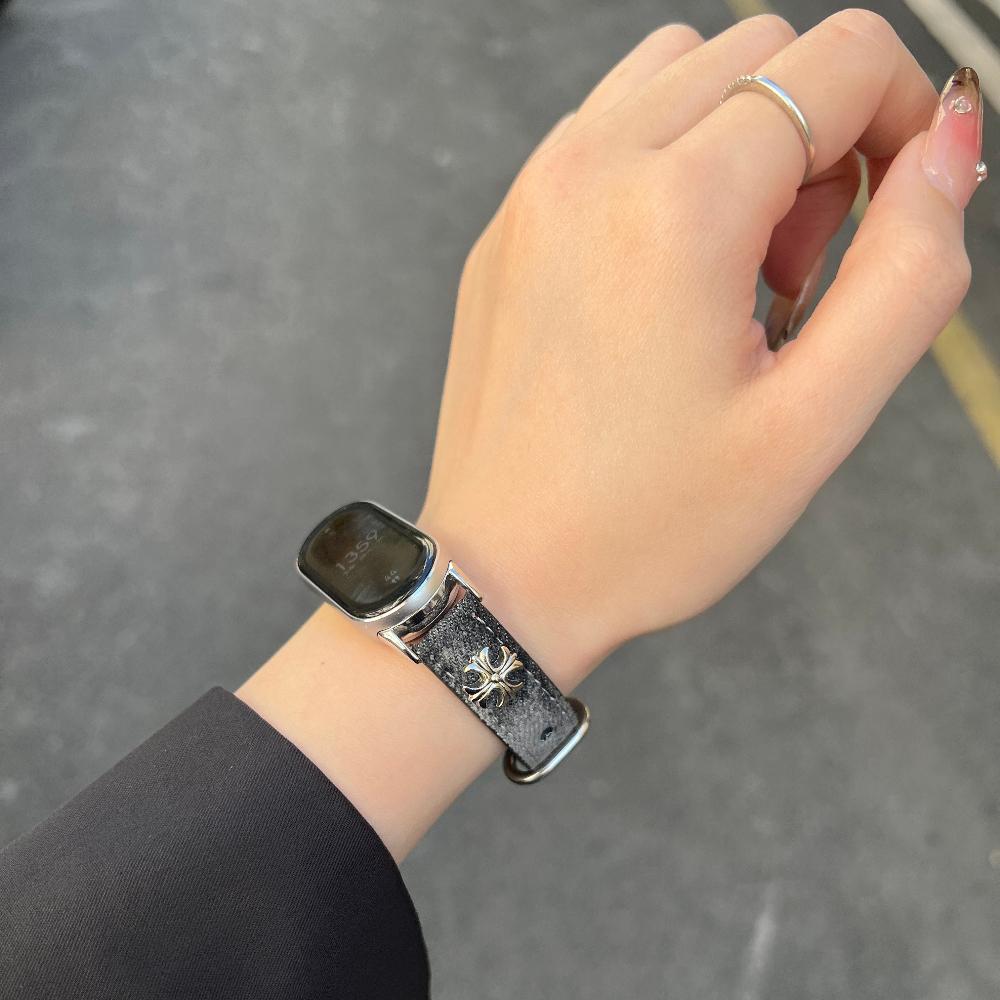 Для Xiaomi Smart Band 10 Модный женский холщовый + кожаный ремешок для часов Cowboy Cross-dye denim, совместимый с Xiaomi Mi Band 10/9/8