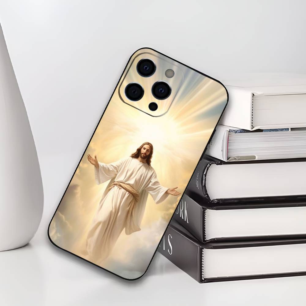 Христианский религиозный чехол для телефона с изображением Иисуса для iPhone 17,16,15,14,13,12,11 Plus,Pro Max,XS,Мягкий черный чехол