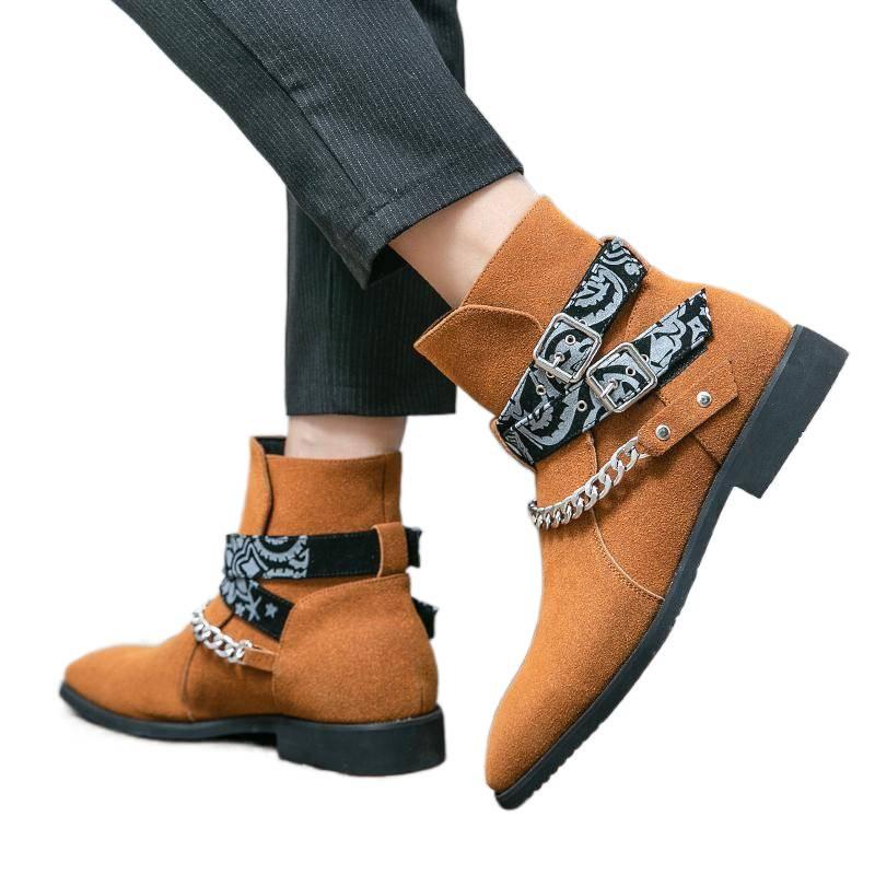 2025 весна и осень ретро мужские высокие повседневные ботинки уличные молодежные ботинки Мартин трендовая модная цепочка мужские кожаные ботинки