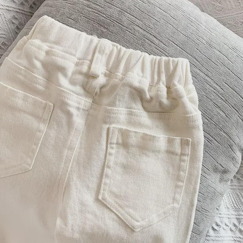 Детские стильные корейские белые джинсовые повседневные брюки для мальчиков и девочек – модные брюки на весну и осень