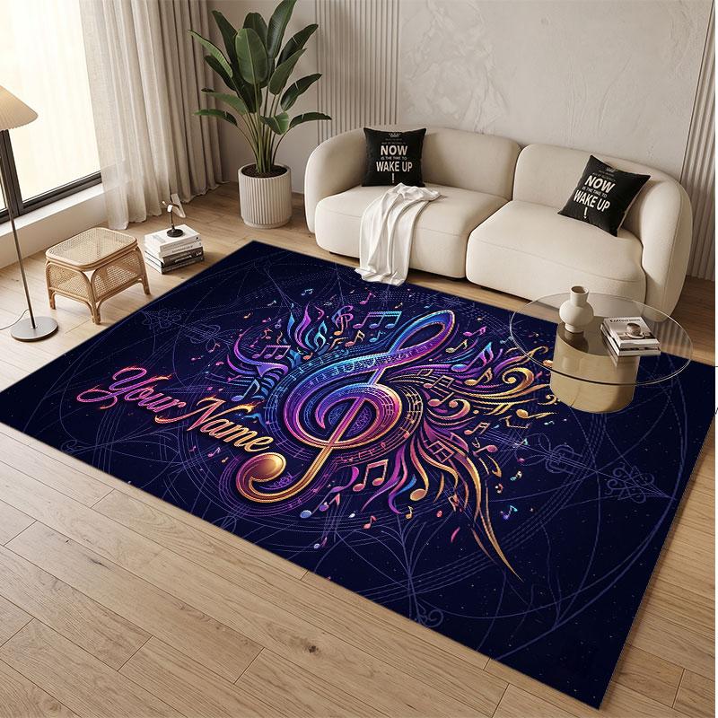 Music General Theme Soft Crystal Velvet Rug Custom Name & Text Print Non Slip Floor Rug for Bedroom Living Room