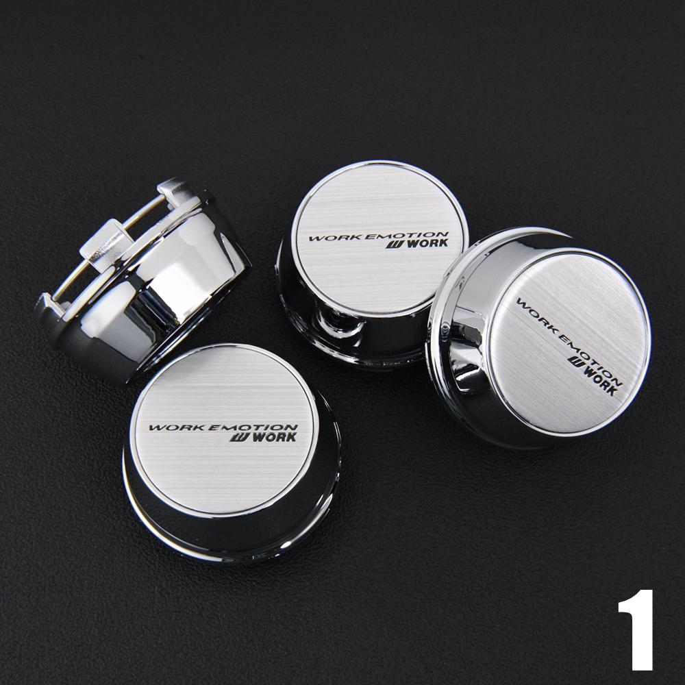 ASV1 4PCS JDM WORK Rim Cap 61mm Clip Sport Wheel Cap MEISTER EQUIP Emblem Sticker Wheel Center Cap Hub Cover Cap Black & Silver