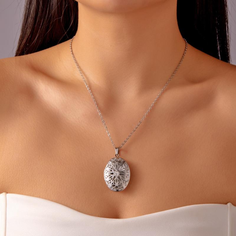 Подвеска-медальон из нержавеющей стали с открывающимся отсеком для фото, ожерелье-цепочка с подвеской в виде сердца и цирконами, ювелирное украшение-колье, подарок для семьи, любимого человека