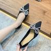 Fashion Summer  Pointed Toe Rhinestone With Bow Shoes for Women2025 Trend Social Popular Elegant and Fashionable 39 Slip-on Woman Flats