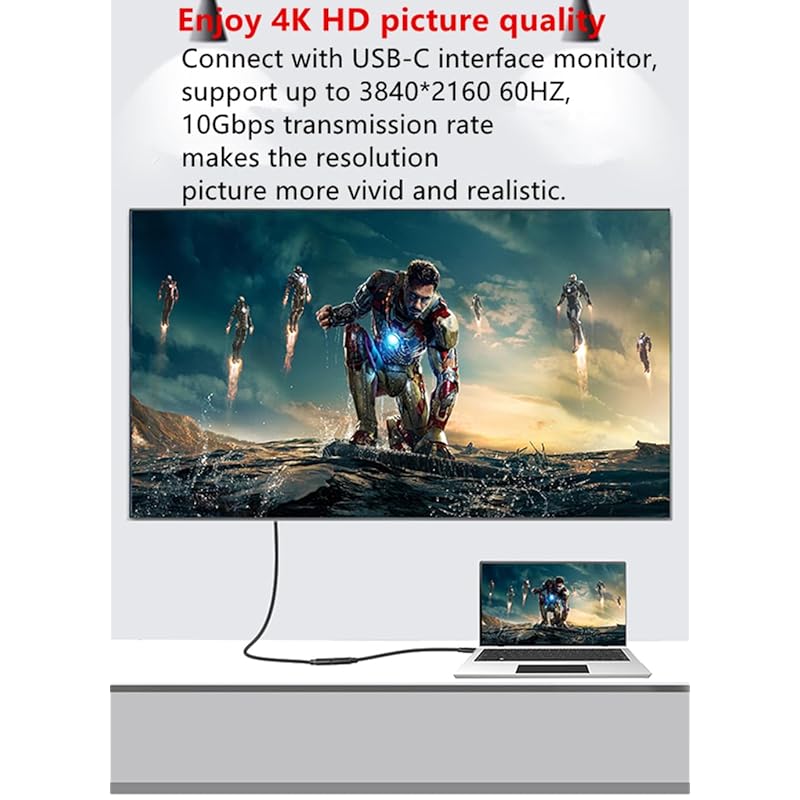 H.May USB C Extension Cable, Type-C 3.2 Gen 2(10Gbps) Male To Female Extender, 4K@60HZ Fast Charging, Data Transfer, Charging, for Audio, Video