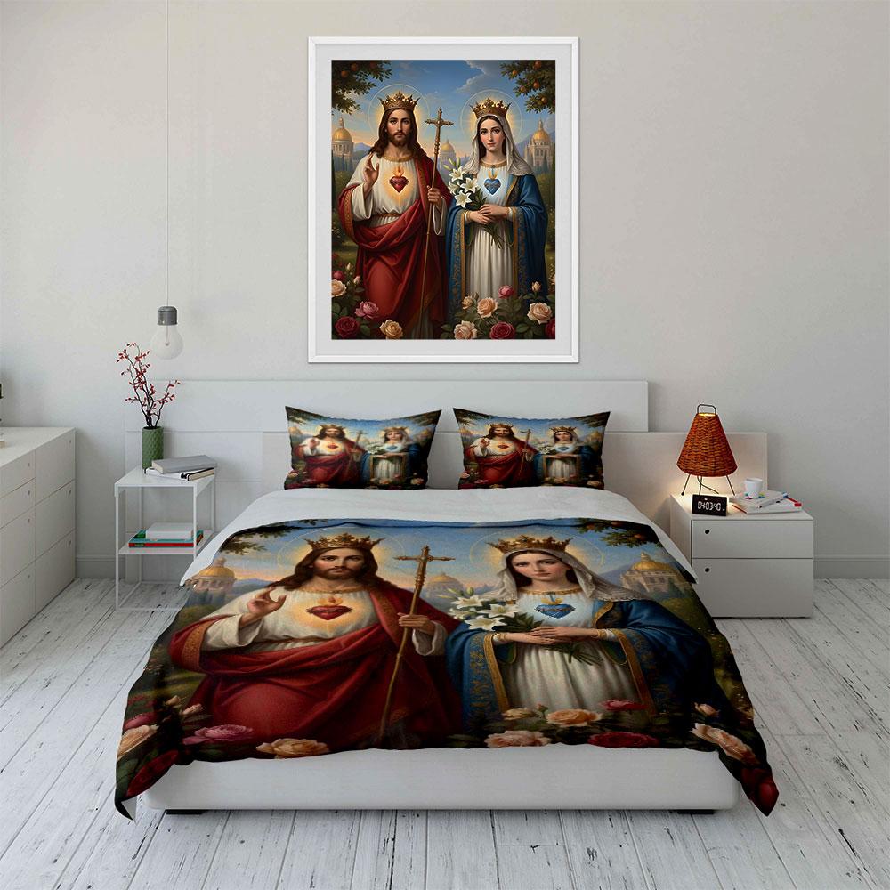 Sacred Jesus and Mary Art Bedding Duvet Cover Set (1*Duvet Cover 2*Pillowcases, without duvet insert)