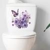 Фиолетовые растения Цветы Бабочки Наклейки на туалет Ванная комната Наклейки на стену в ванной Самоклеящиеся