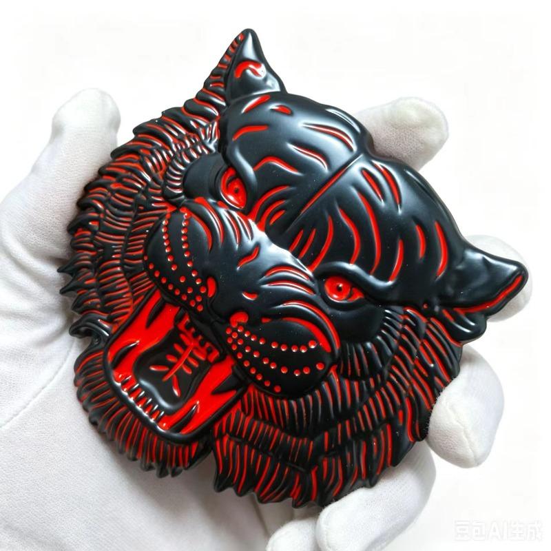 Bold tiger head car emblem 3D, three-dimensional metal mesh grille emblem, custom modification and decoration accessories
