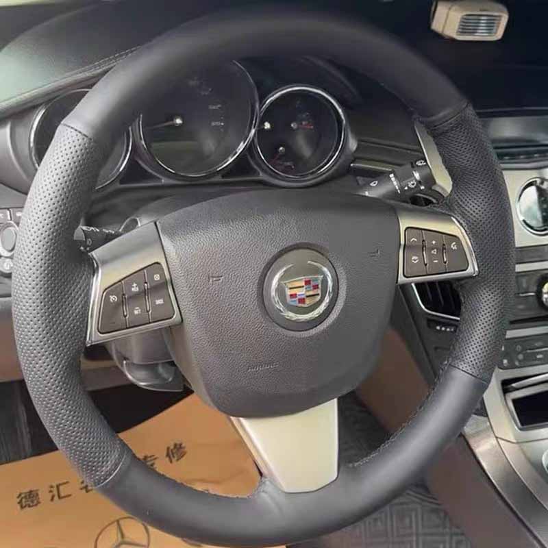 For Cadillac CTS STS 2008-2013 DIY Wooden Leather Braid Car Steering Wheel Cover Accessory