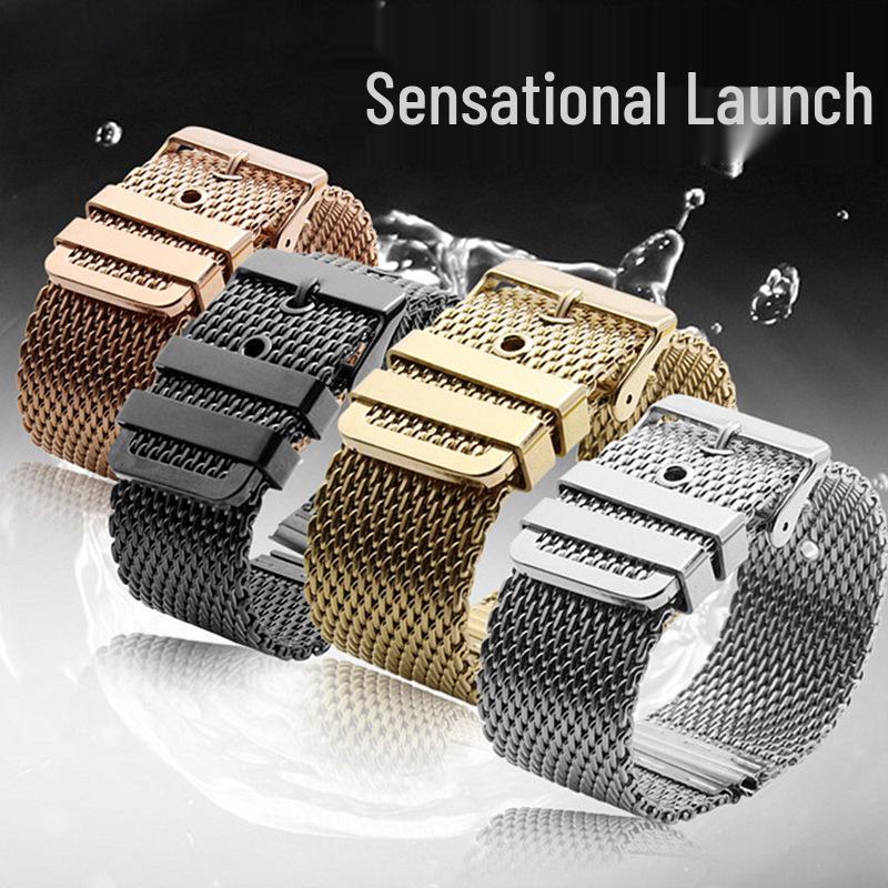 Stainless Steel Milanese Mesh Watch Strap with Pin Buckle - Black, 18-24mm (1.0mm)