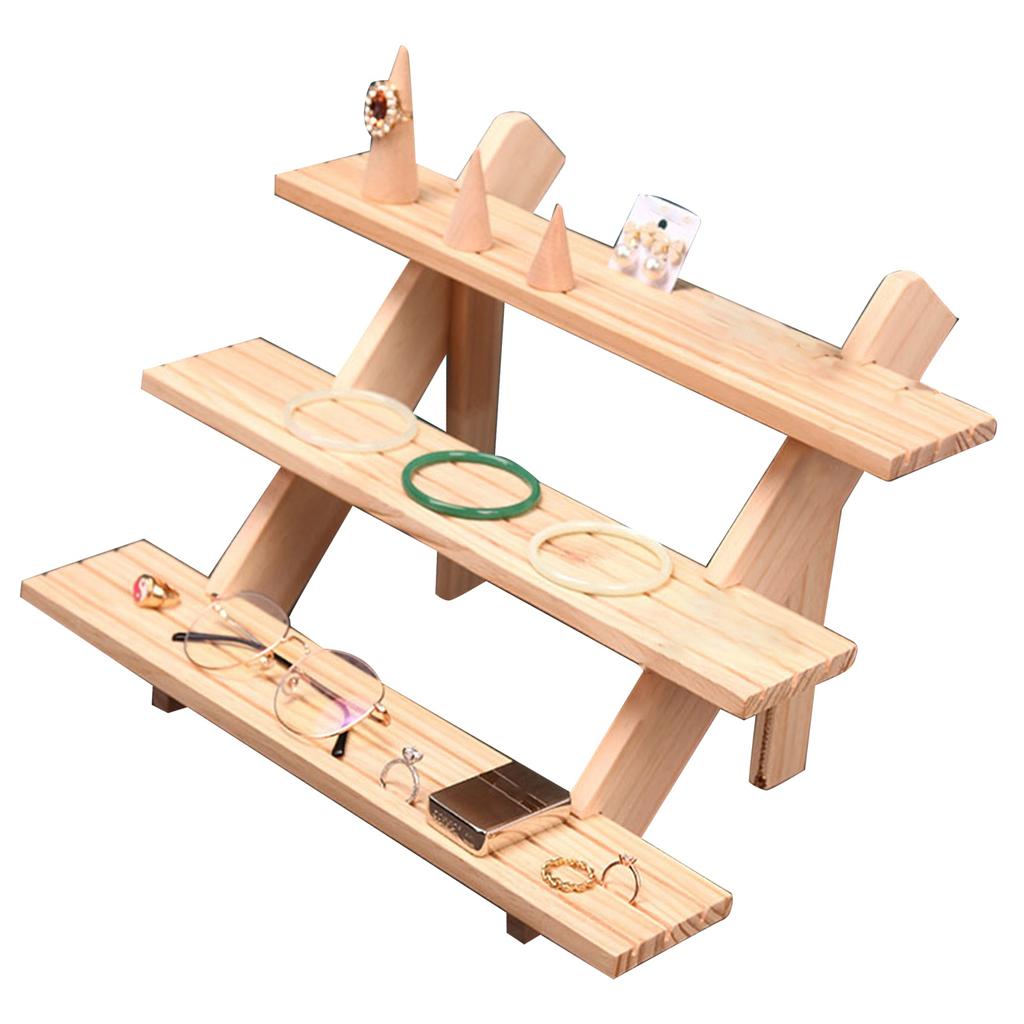 Display Stand Riser Wood Multiple Tier Versatile Showcase Shelf for Retail Jewelry Figures Makeups