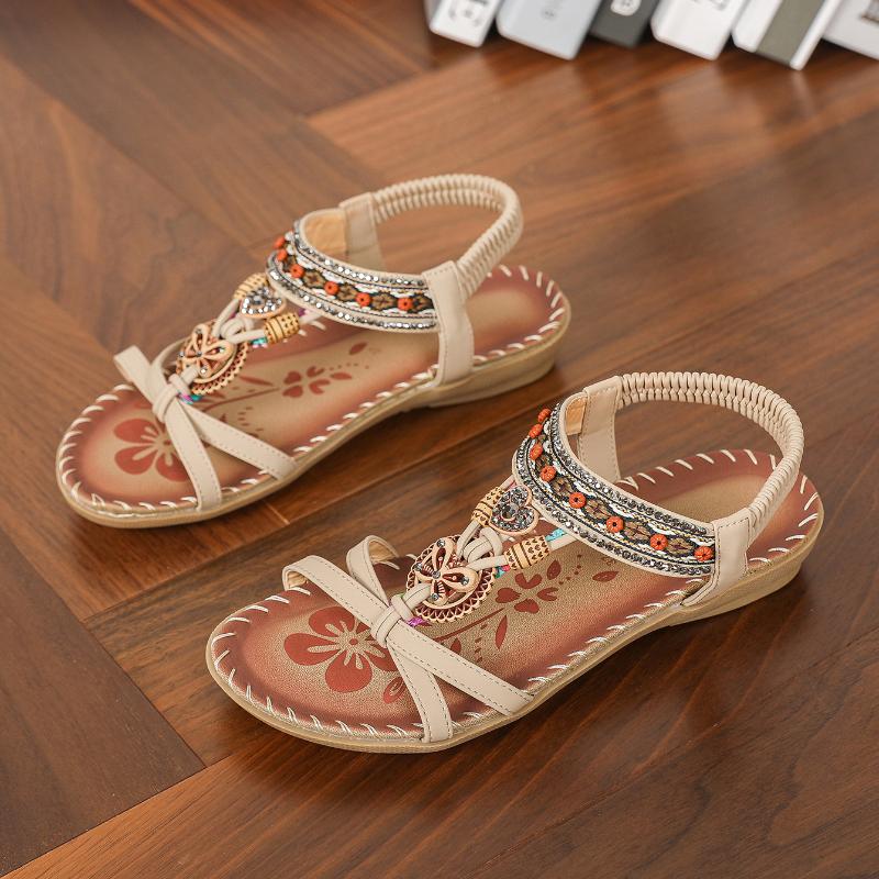 Fashion Retro Women's Sandals Flower Print Sewing Shoes Summer