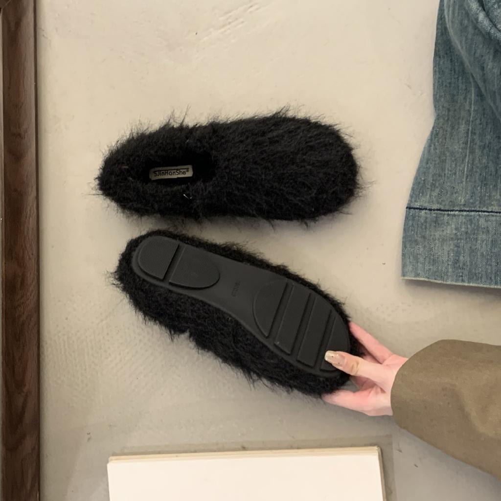 2025 Autumn and Winter New Round-headed Mink Thick-soled Fluffy Warm Doudou Women's Single Shoes